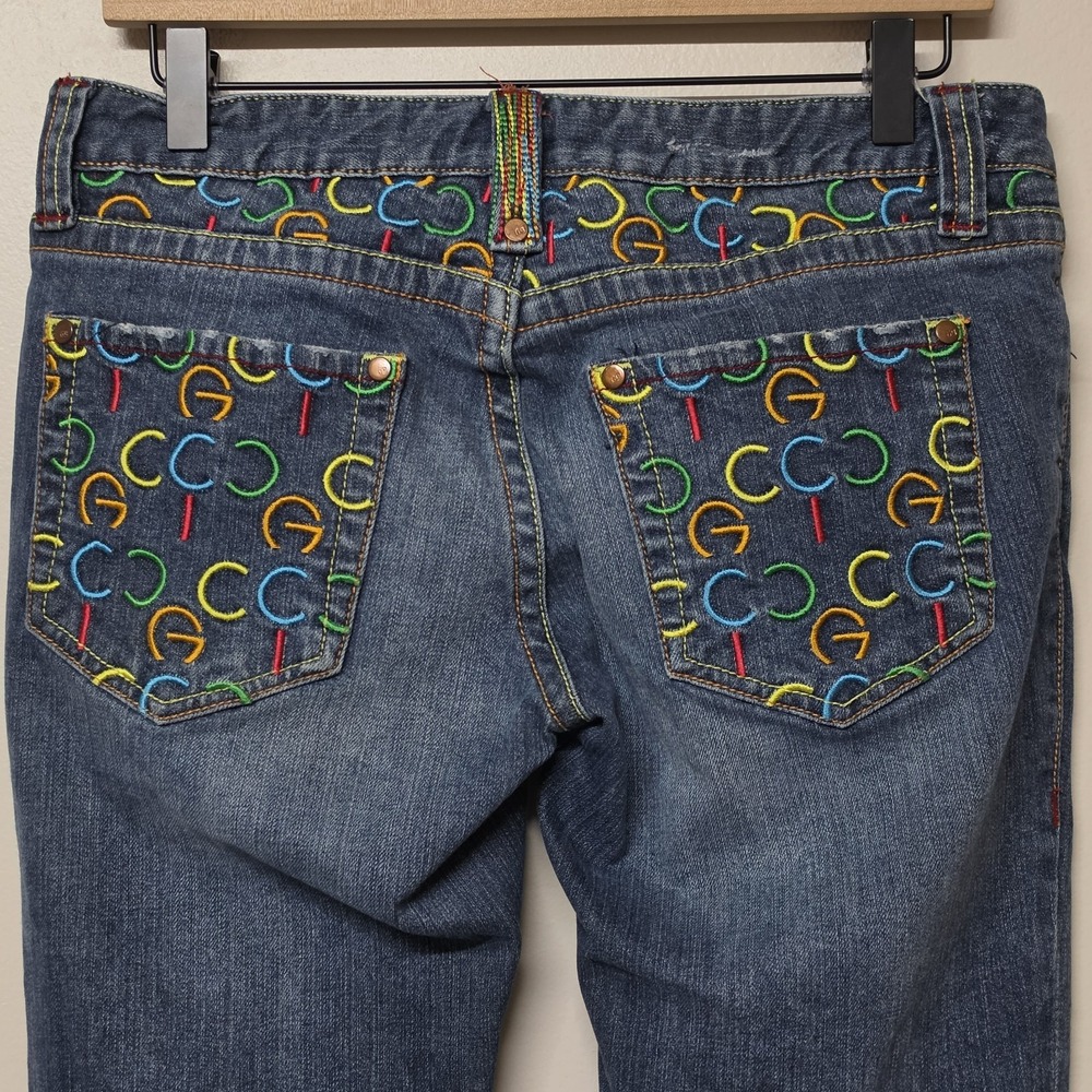 COOGI Womens Jeans 5/6 Y2K Rainbow Embroidered Logo Low Rise Flare 30x33